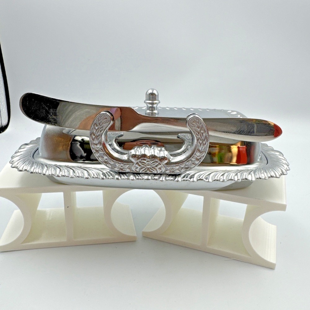 Vintage Irvinware Covered Butter Dish with Knife Holder and Knife.  Made in USA